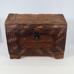 Antique Trinket Box Hand Carved Primitive Rustic 11"x9"x7" Treasure‎ Chest
